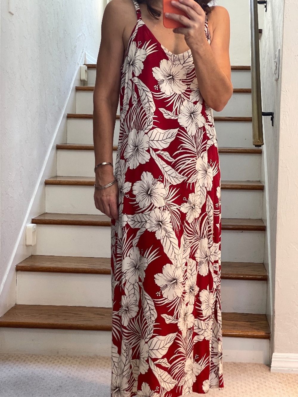 Island Planet Miami red and white floral tropical midi summer dress women M/L